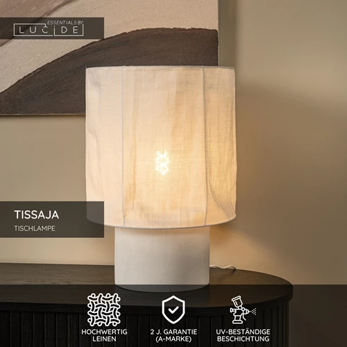 Lucide TISSAJA - Tischlampe - Ø 35 cm - 1xE27 - Weiß | Essential - USP